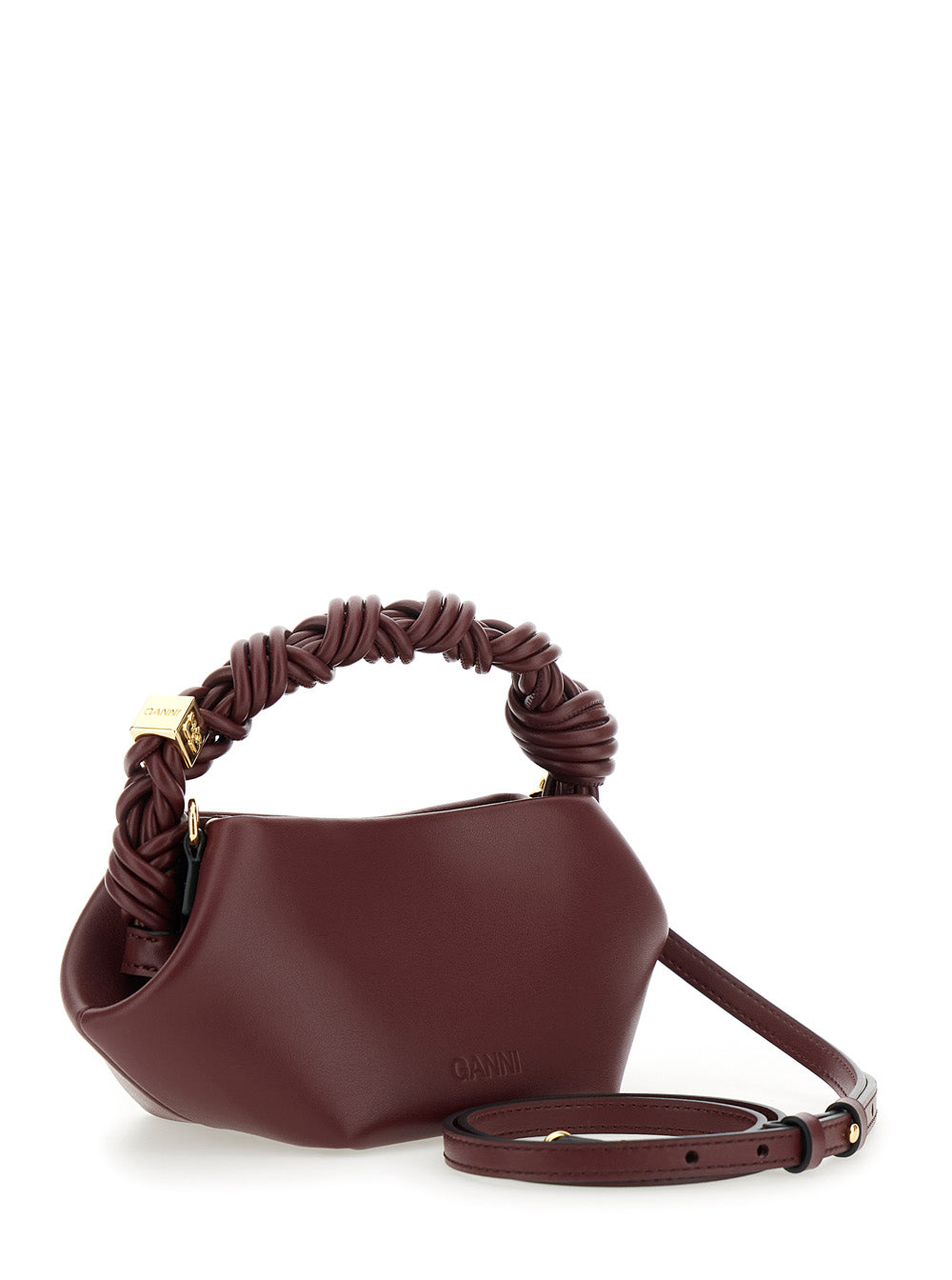 Ganni Women 'Bou' Bordeaux Mini Handbag With Braided Handle And Removable Shoulder Strap In Leather Woman