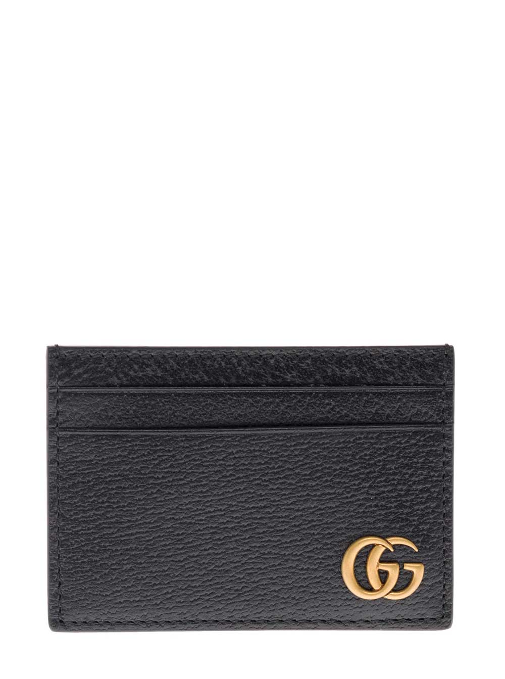 Gucci Men Card Holder With Gg Plaque On The Front In Black Leather For Men