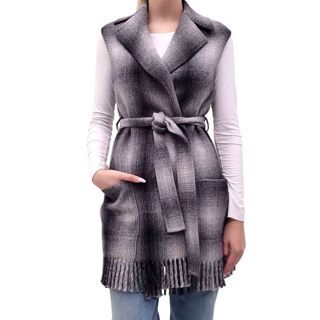 CHRISTIAN DIOR PLAID WOOL SLEEVELESS WRAP VEST WITH LOGO - SIZE 2