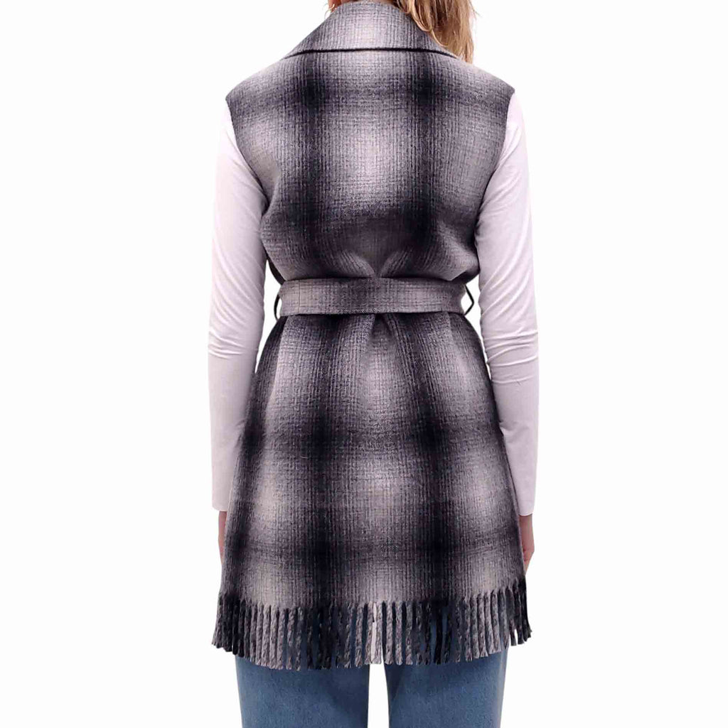 CHRISTIAN DIOR PLAID WOOL SLEEVELESS WRAP VEST WITH LOGO - SIZE 2