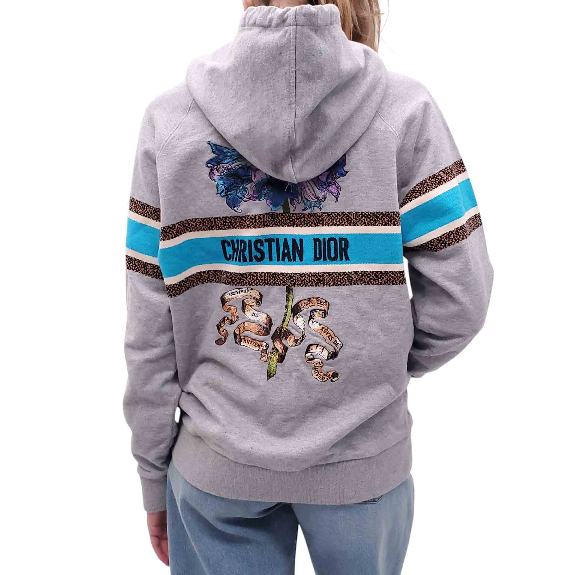 CHRISTIAN DIOR GREY SWEATSHIRT WITH EMBROIDERED DETAIL - SIZE L