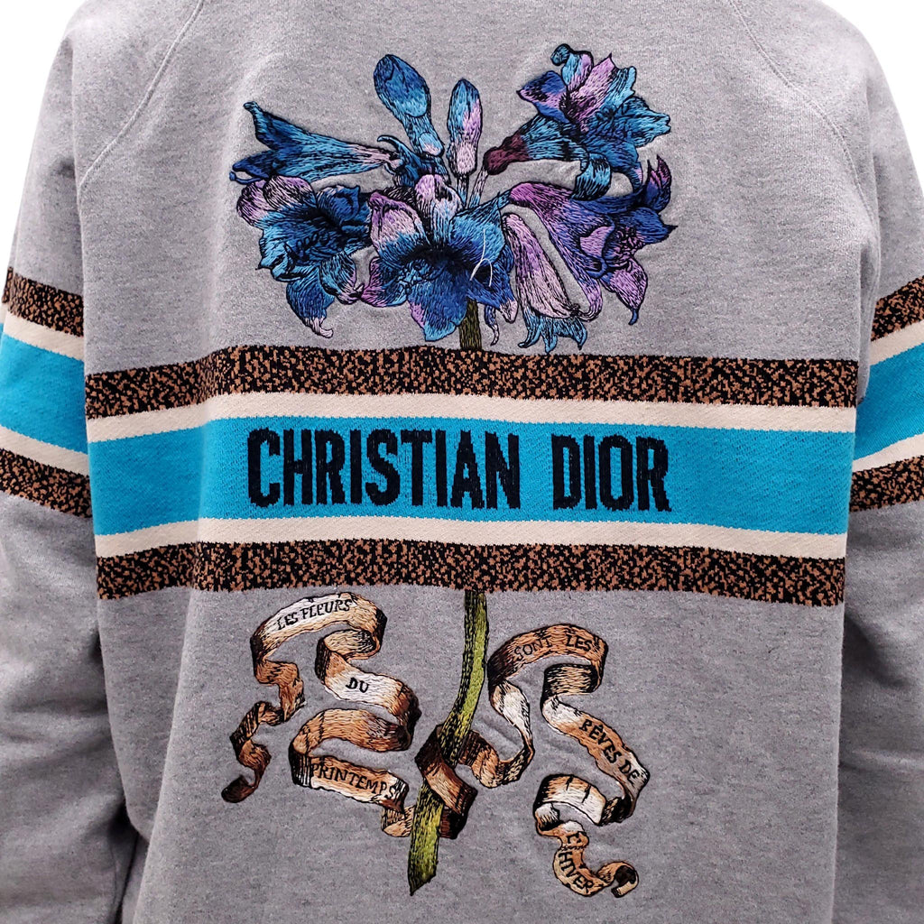 CHRISTIAN DIOR GREY SWEATSHIRT WITH EMBROIDERED DETAIL - SIZE L