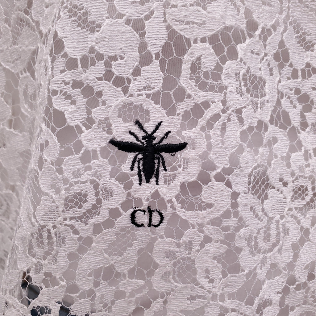 CHRISTIAN DIOR WHITE LACE BLOUSE WITH CD LOGO - SIZE S