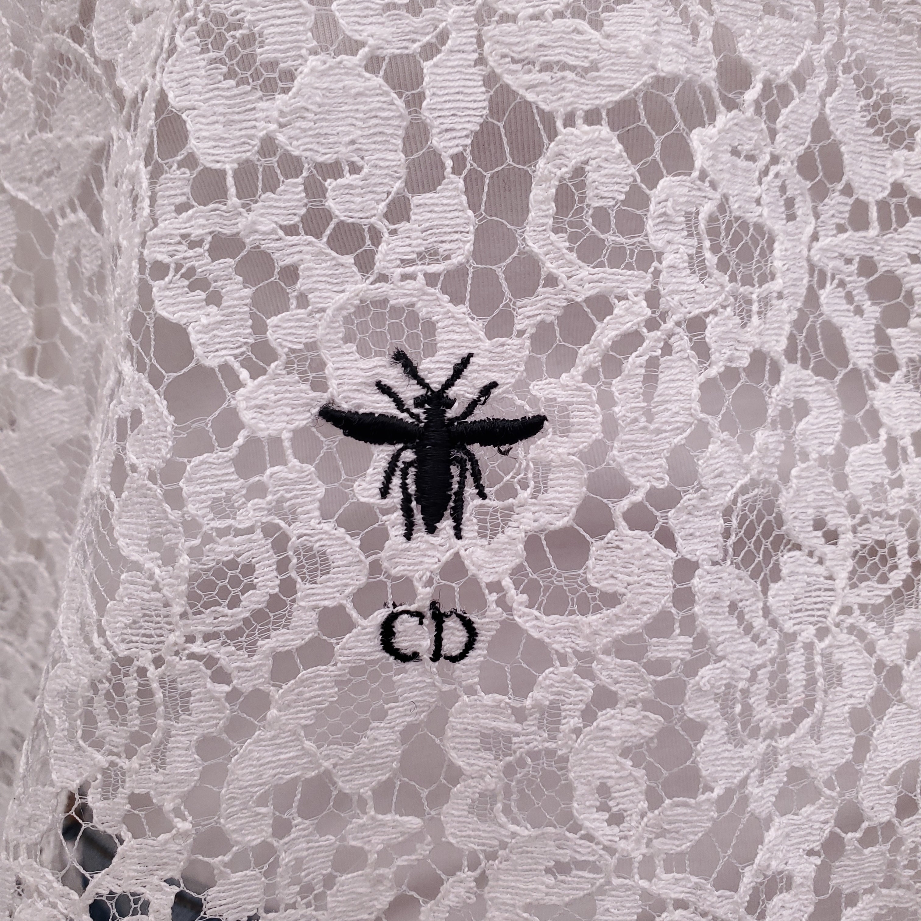 CHRISTIAN DIOR WHITE LACE BLOUSE WITH CD LOGO - SIZE S