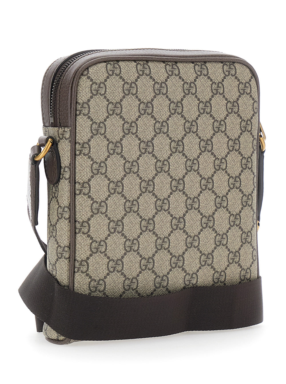Gucci Men Crossbody Bag 'Ophidia Piccola' With Gg All-Over Motif And Metallic Logo On The Front In Gg Beige Fabric For Men