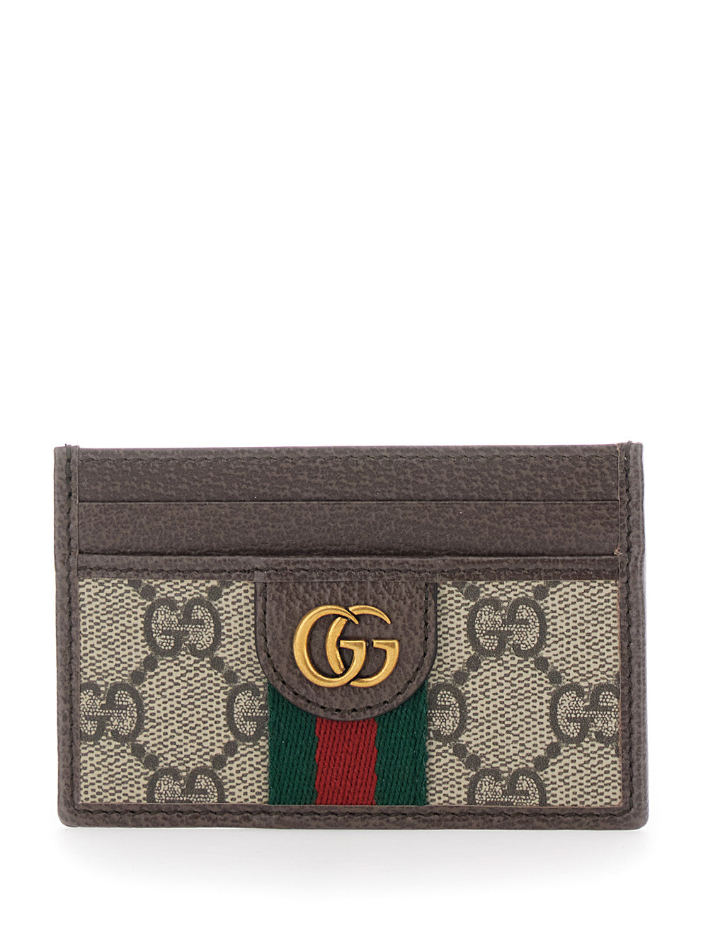 Gucci Men Card Holder 'Ophidia' With Gg Plate In Gg Canvas And Leather Beige Men