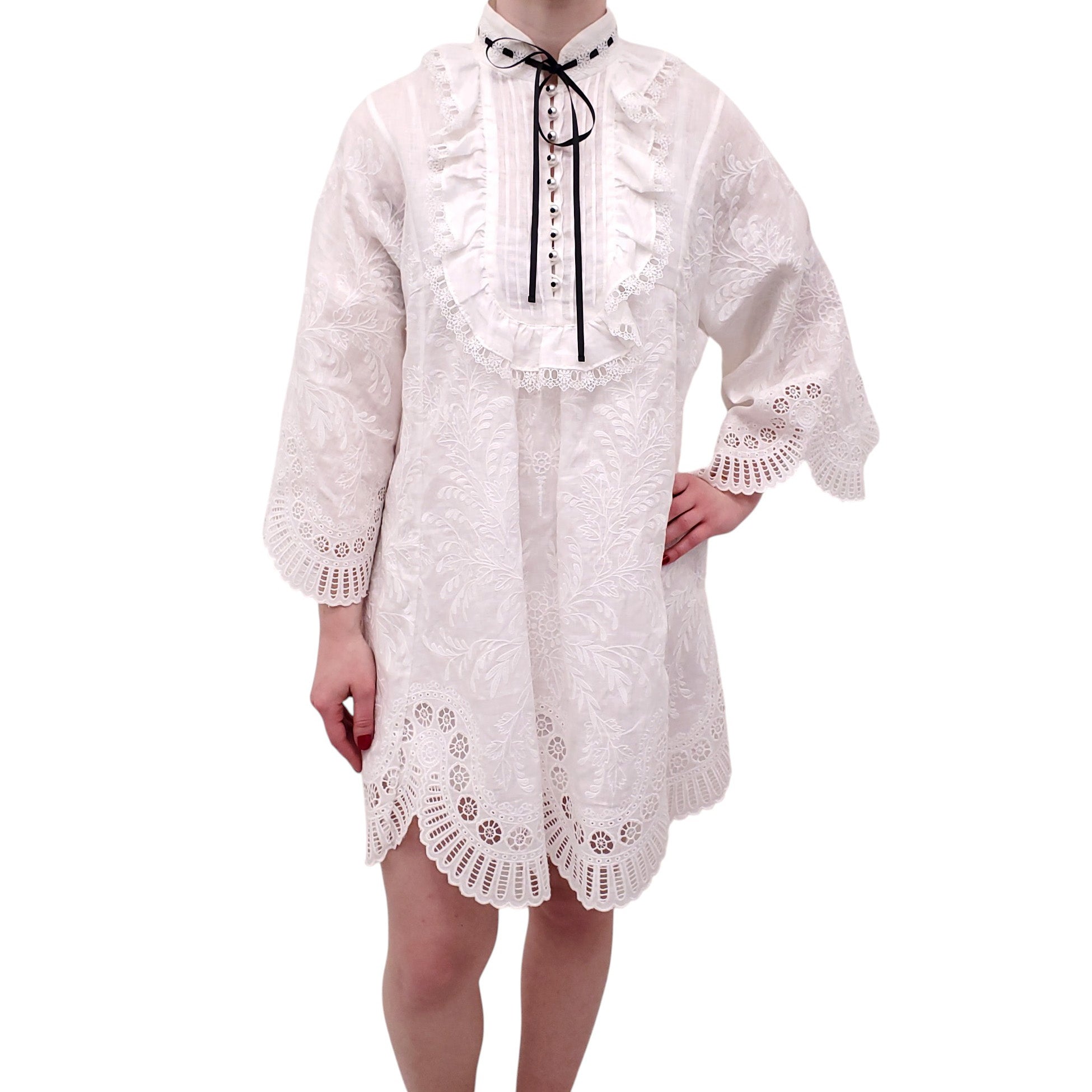 ZIMMERMANN WHITE SHEER EMBELLISHED DRESS WITH PEARL DETAILS - SIZE 0 (US 4)