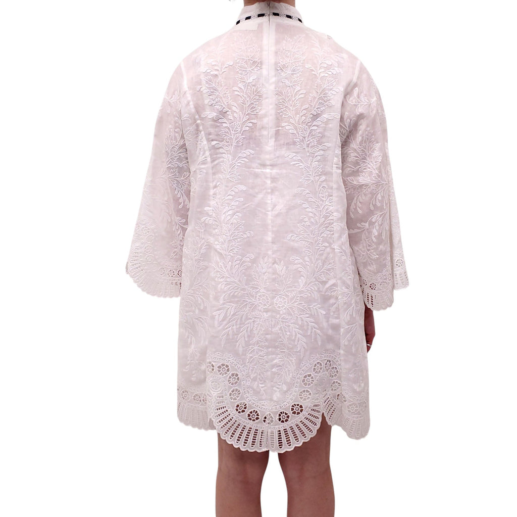 ZIMMERMANN WHITE SHEER EMBELLISHED DRESS WITH PEARL DETAILS - SIZE 0 (US 4)
