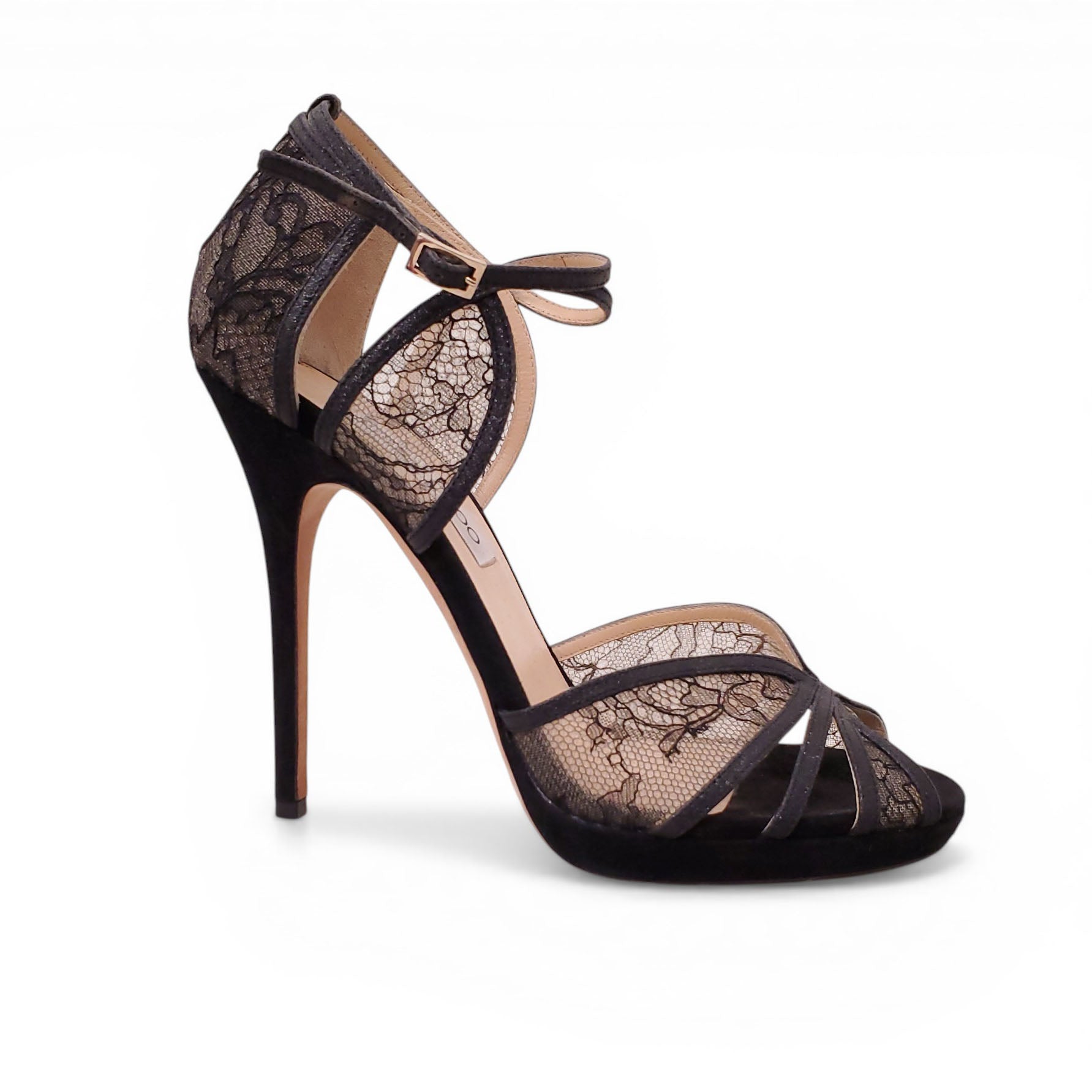 JIMMY CHOO LACE SPARKLE PEEP TOE HEELS - SIZE 40