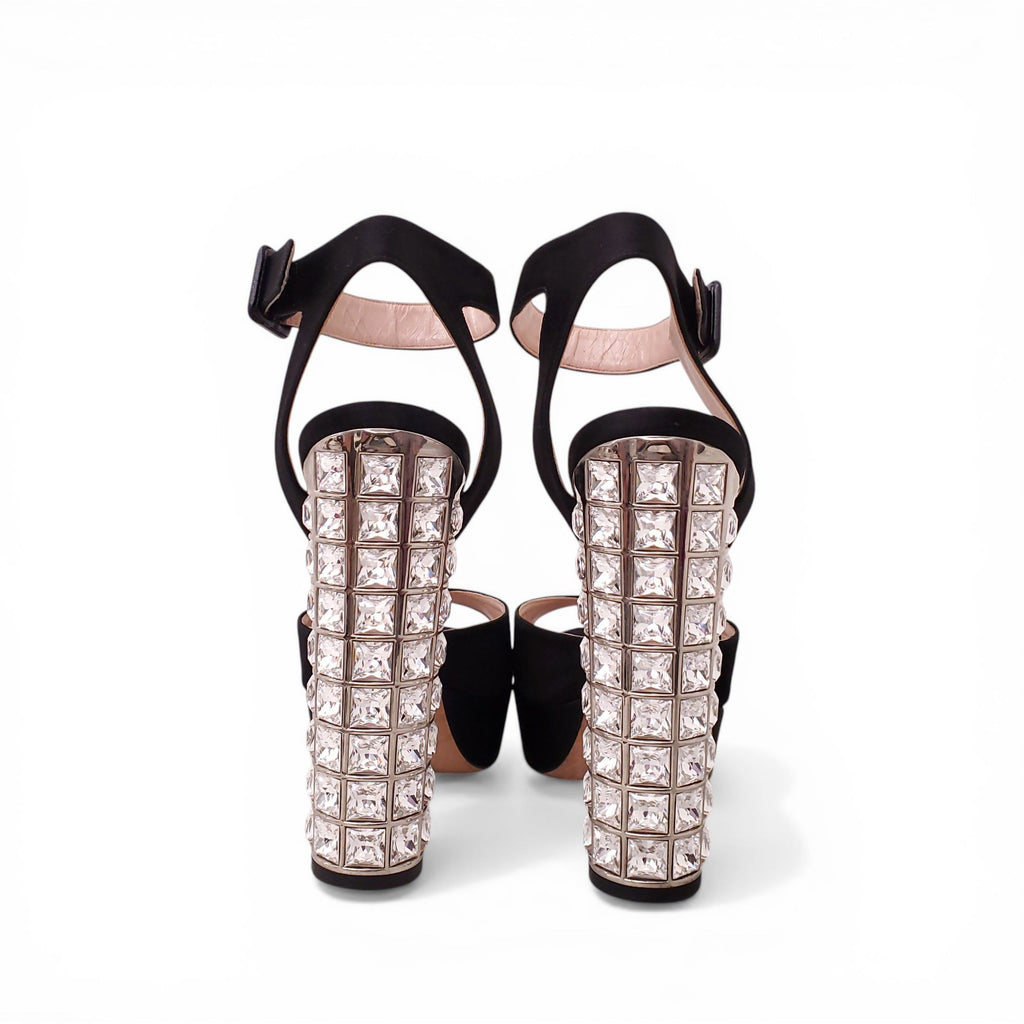MIU MIU BLACK PEEP TOE CRYSTAL HEELS - SIZE 41