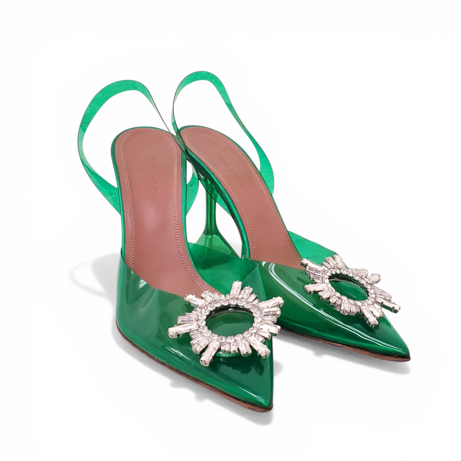 AMINA MUADDI GREEN PVC HEELS WITH CRYSTAL DETAILS - SIZE 40