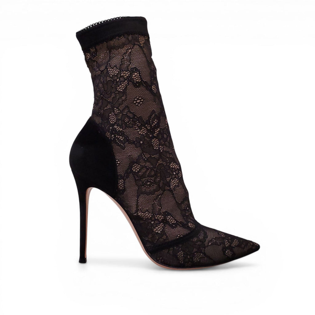 GIANVITO ROSSI BLACK LACE BOOTIES - SIZE 40