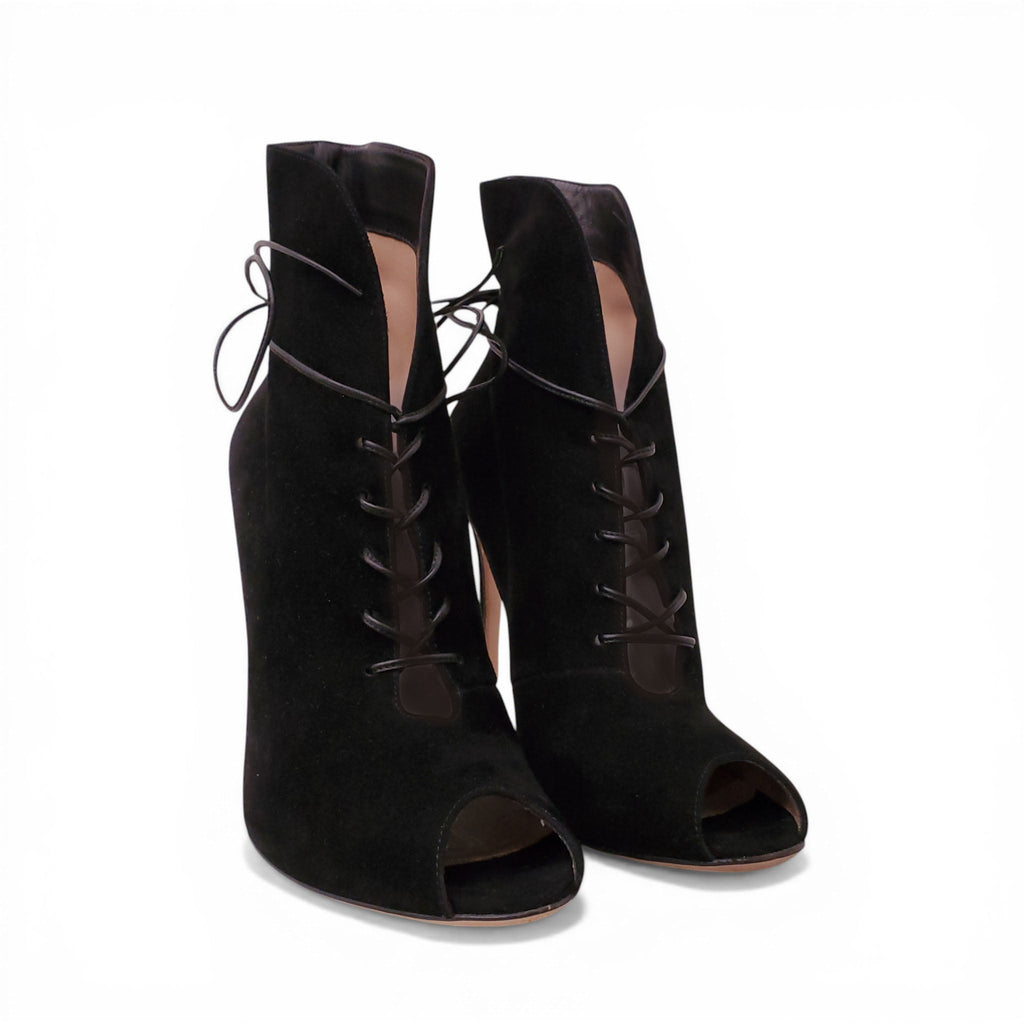 GIANVITO ROSSI BLACK SUEDE LACE UP BOOTIES - SIZE 40