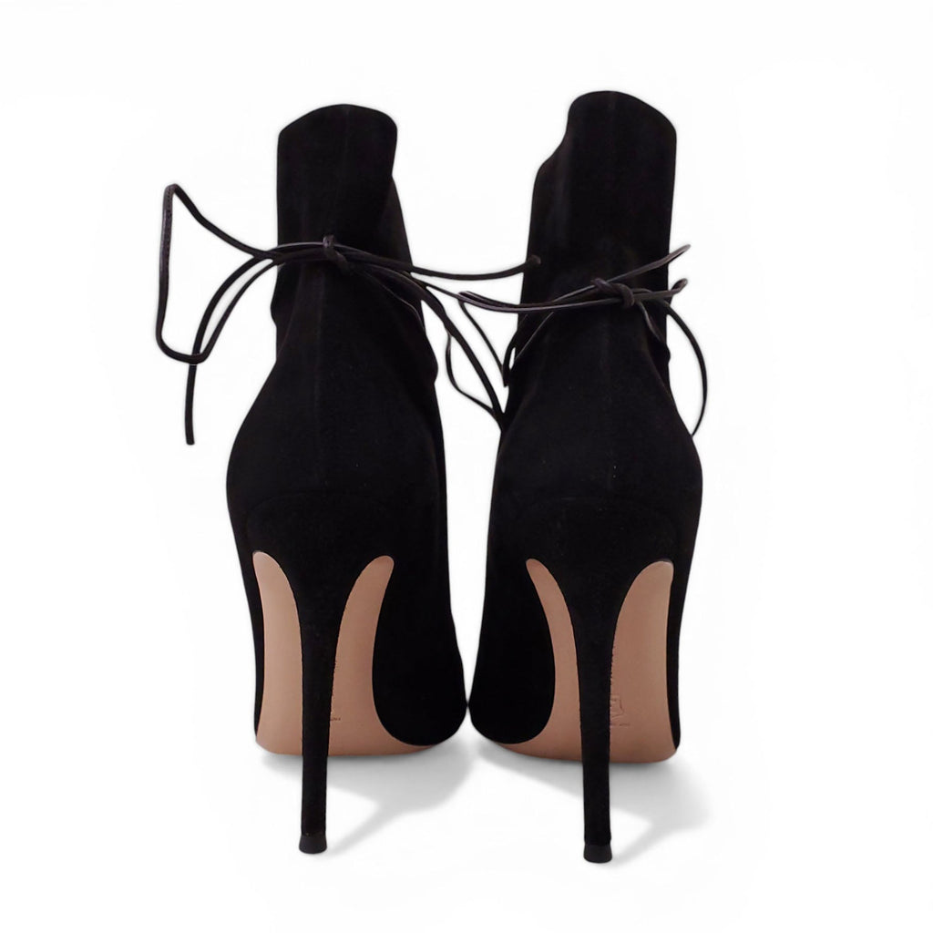 GIANVITO ROSSI BLACK SUEDE LACE UP BOOTIES - SIZE 40