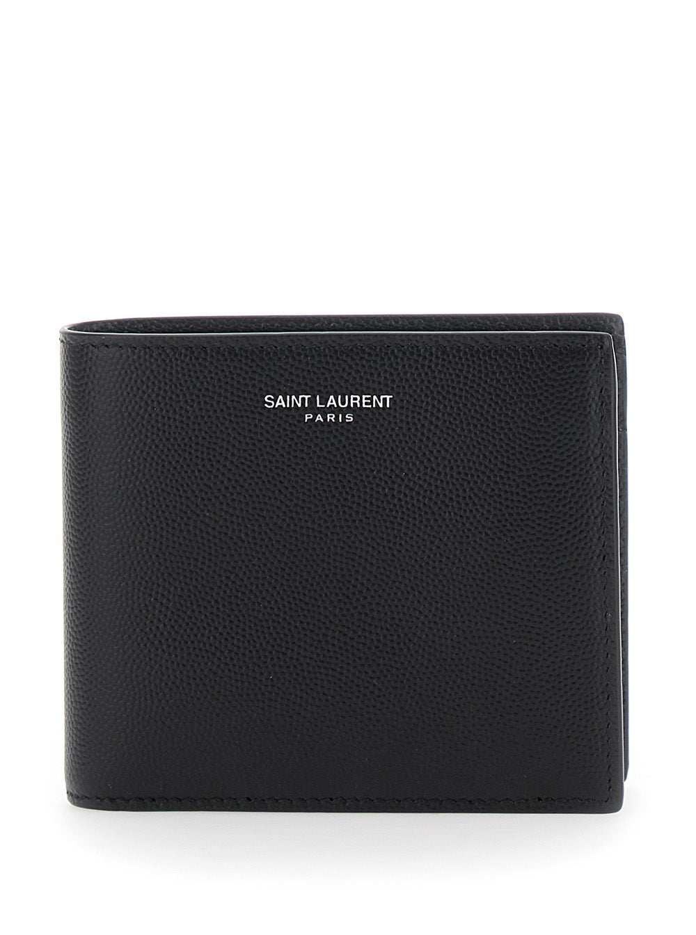 Saint Laurent Men Bi-Fold Wallet 'Monogram' With Logo Lettering On The Front In Black Leather For Men