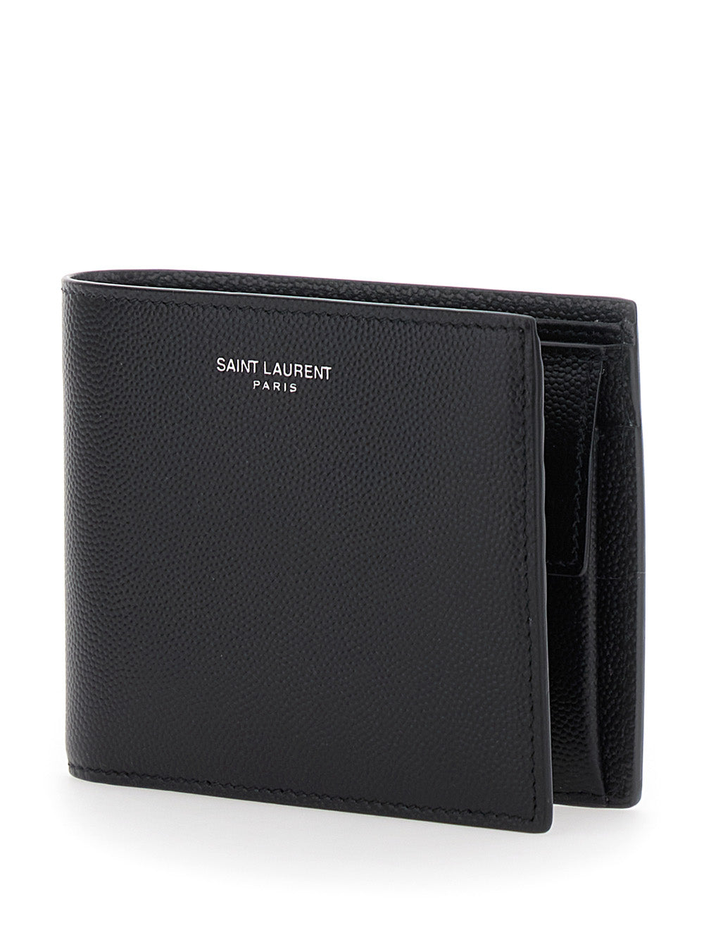 Saint Laurent Men Bi-Fold Wallet 'Monogram' With Logo Lettering On The Front In Black Leather For Men