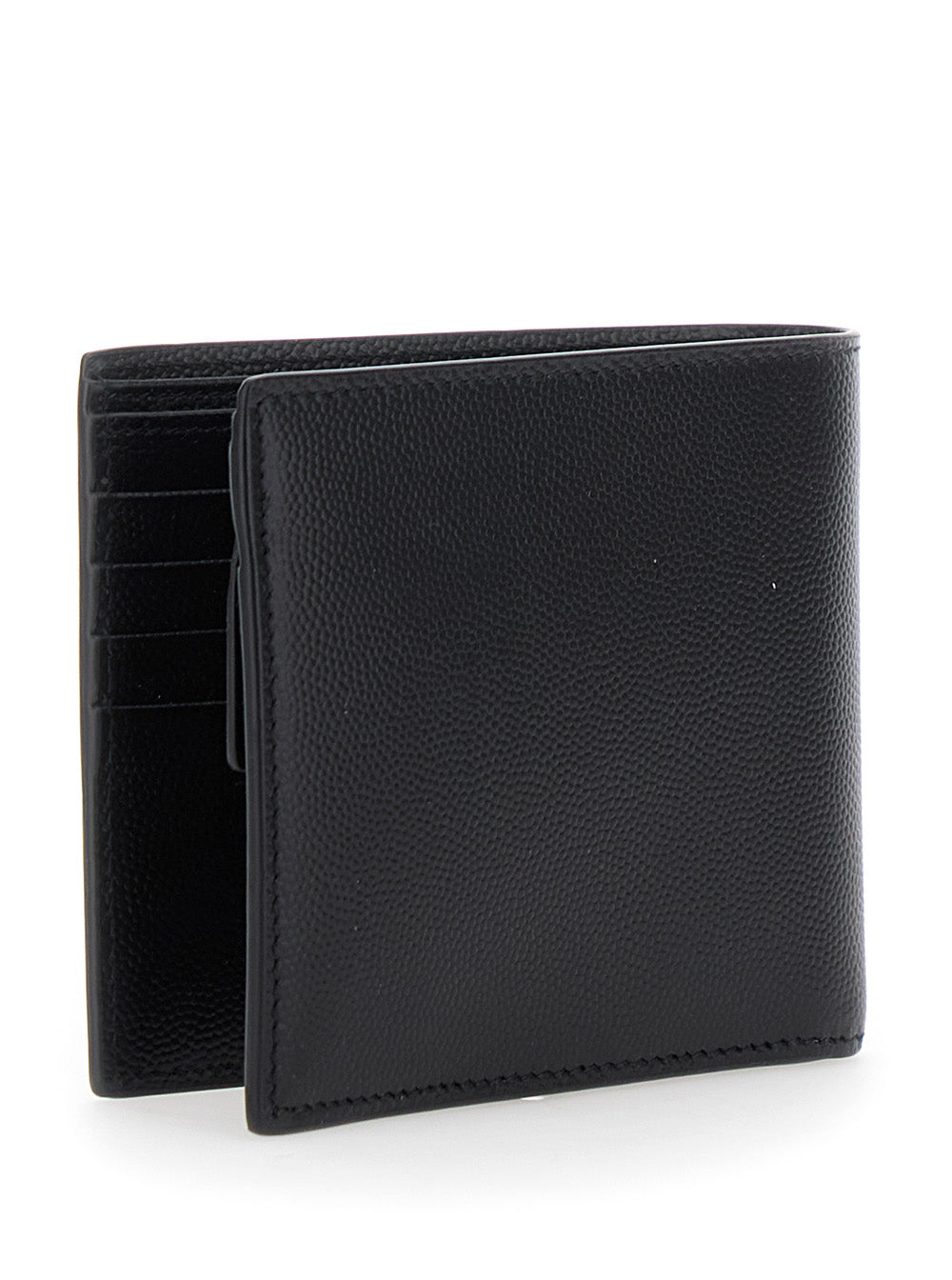Saint Laurent Men Bi-Fold Wallet 'Monogram' With Logo Lettering On The Front In Black Leather For Men