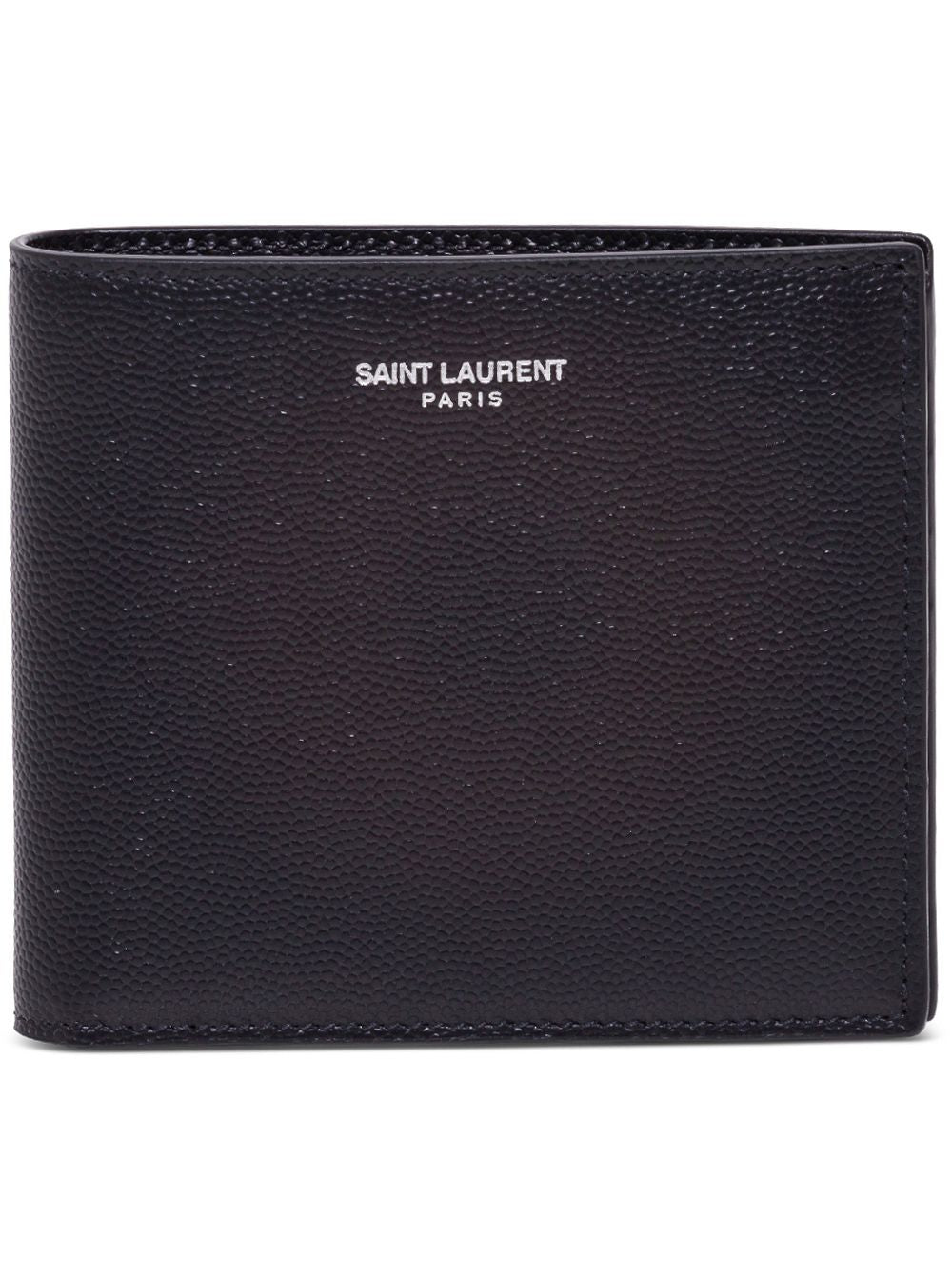 Saint Laurent Men Black Leather Bifold Wallet With Saint Laurent Logo For Men