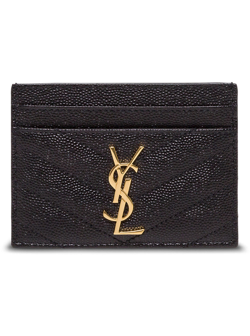 Saint Laurent Women Black Quilted Leather Card Holder With Logo