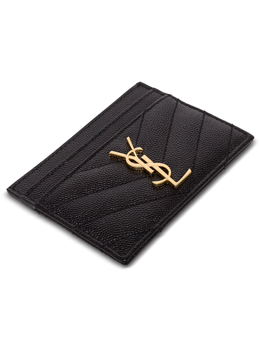 Saint Laurent Women Black Quilted Leather Card Holder With Logo