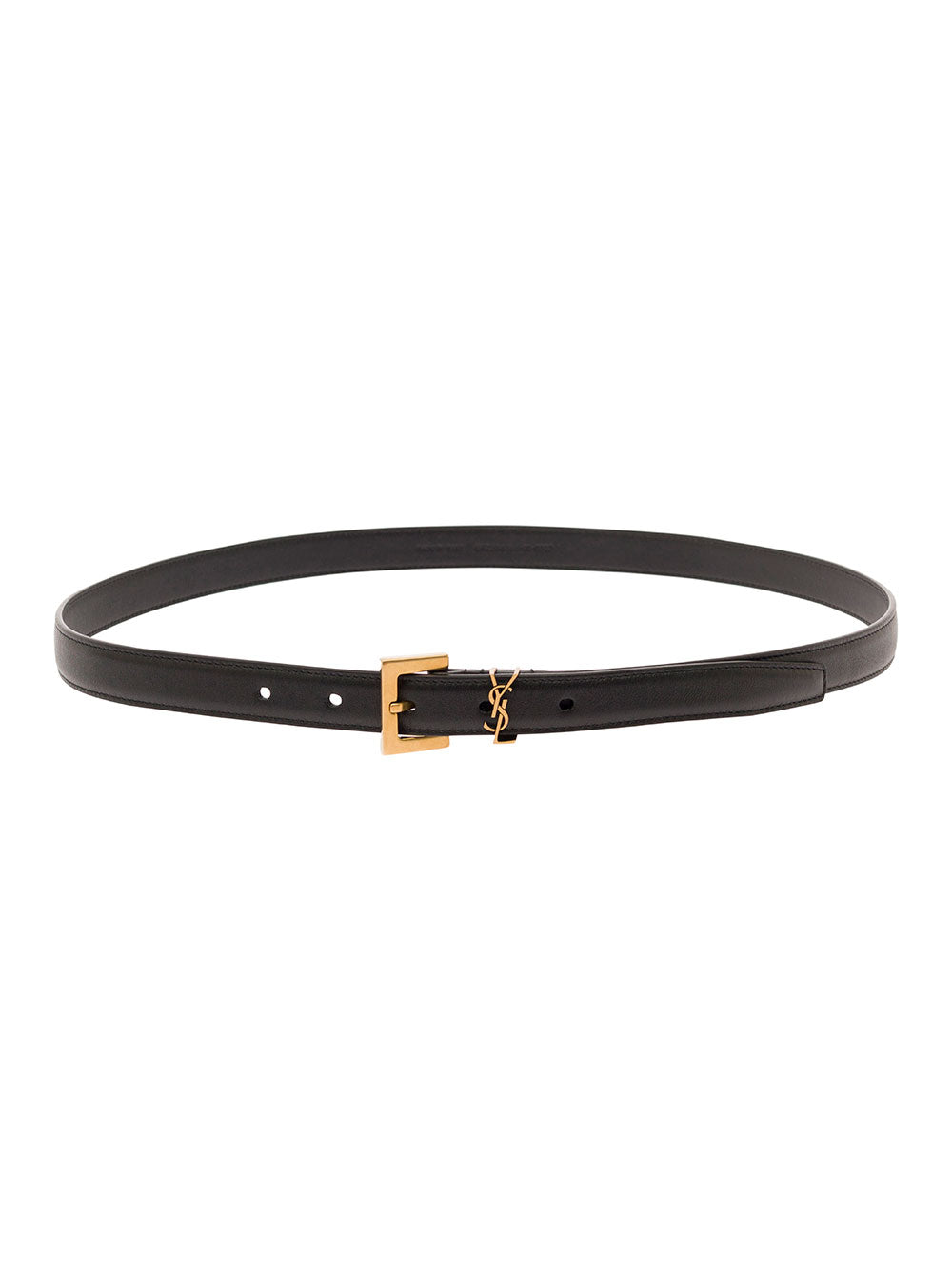 Saint Laurent Women Black Belt In Leather With Gold-Tone Buckle And Monogram Detail Woman