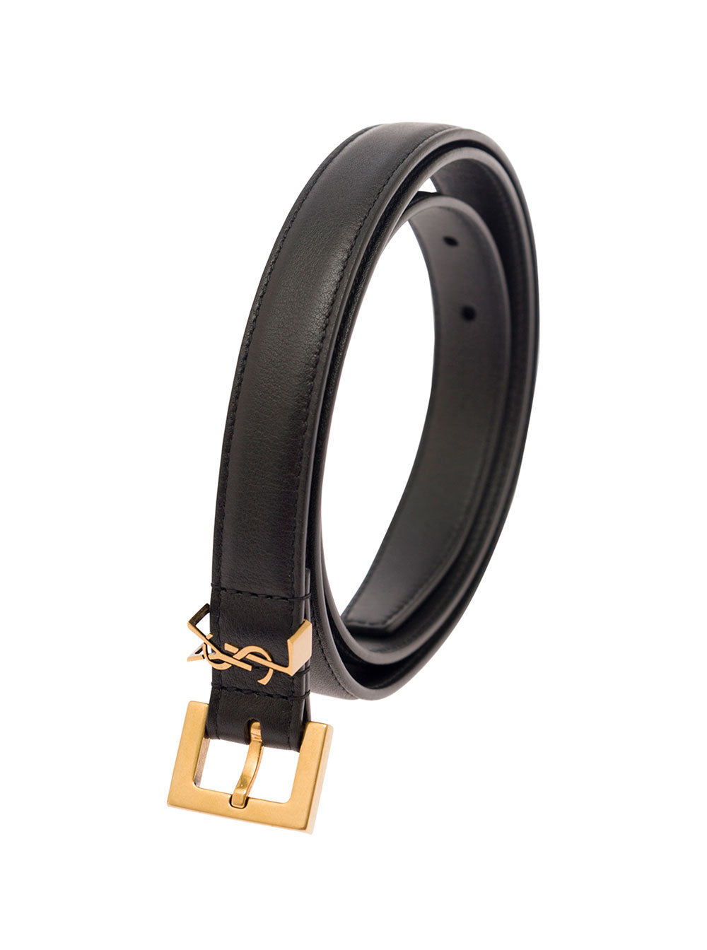 Saint Laurent Women Black Belt In Leather With Gold-Tone Buckle And Monogram Detail Woman