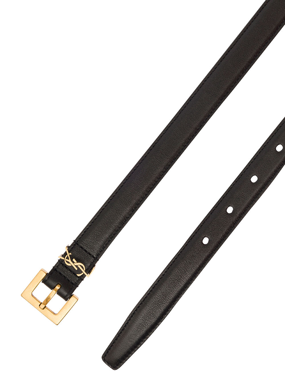 Saint Laurent Women Black Belt In Leather With Gold-Tone Buckle And Monogram Detail Woman