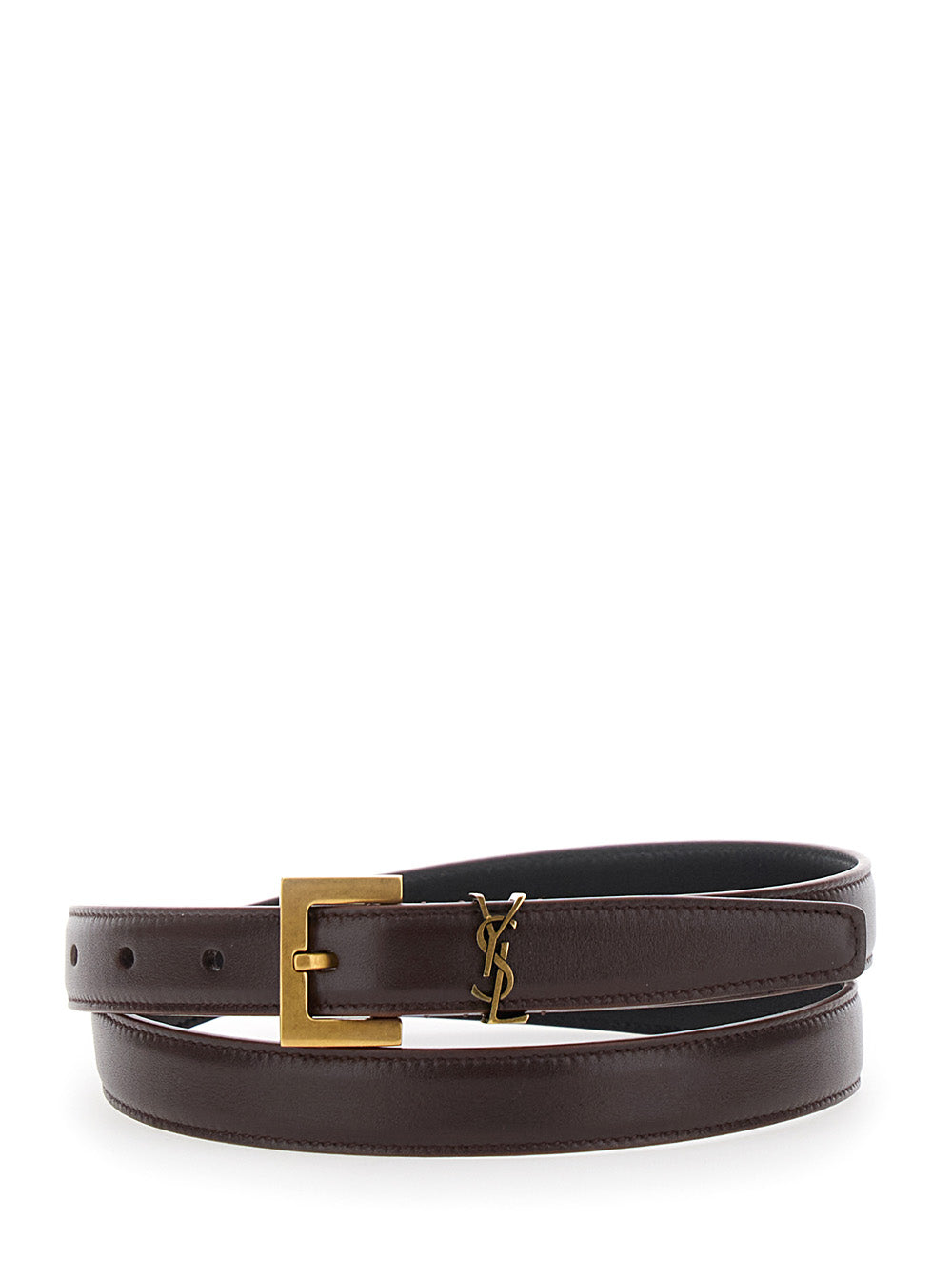 Saint Laurent Women Brown Belt With Cassandre Loop In Leather Woman