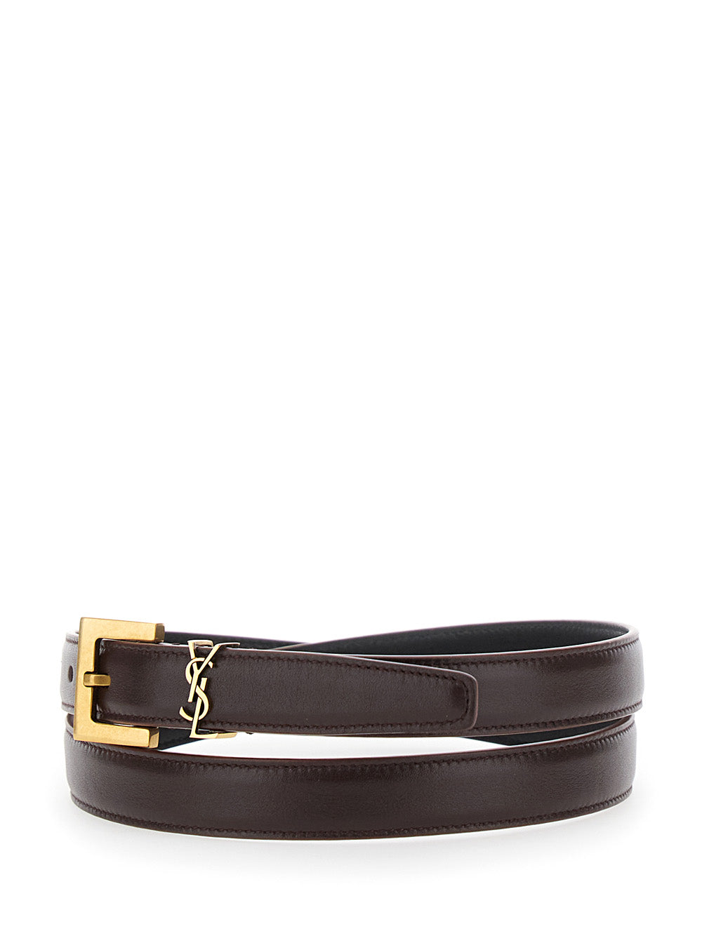 Saint Laurent Women Brown Belt With Cassandre Loop In Leather Woman