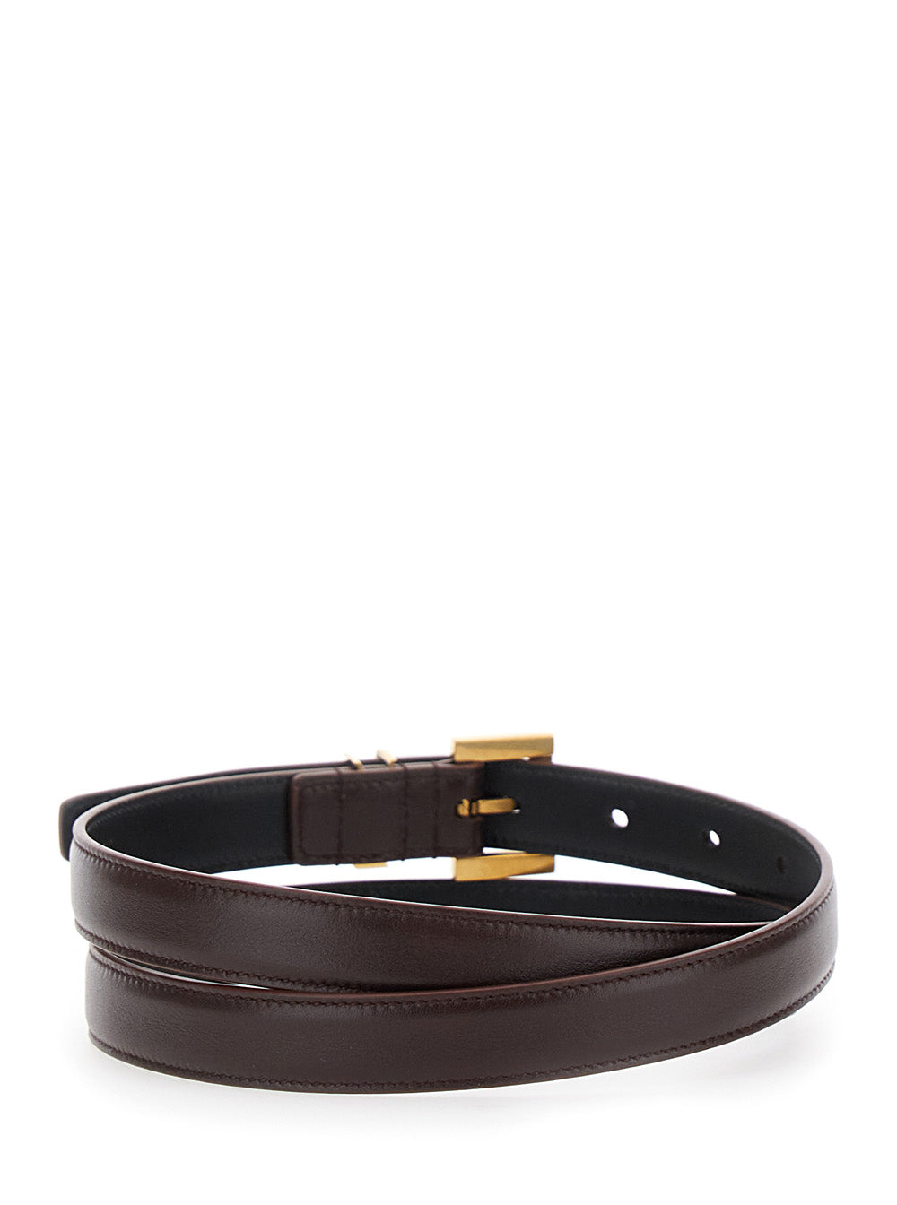 Saint Laurent Women Brown Belt With Cassandre Loop In Leather Woman