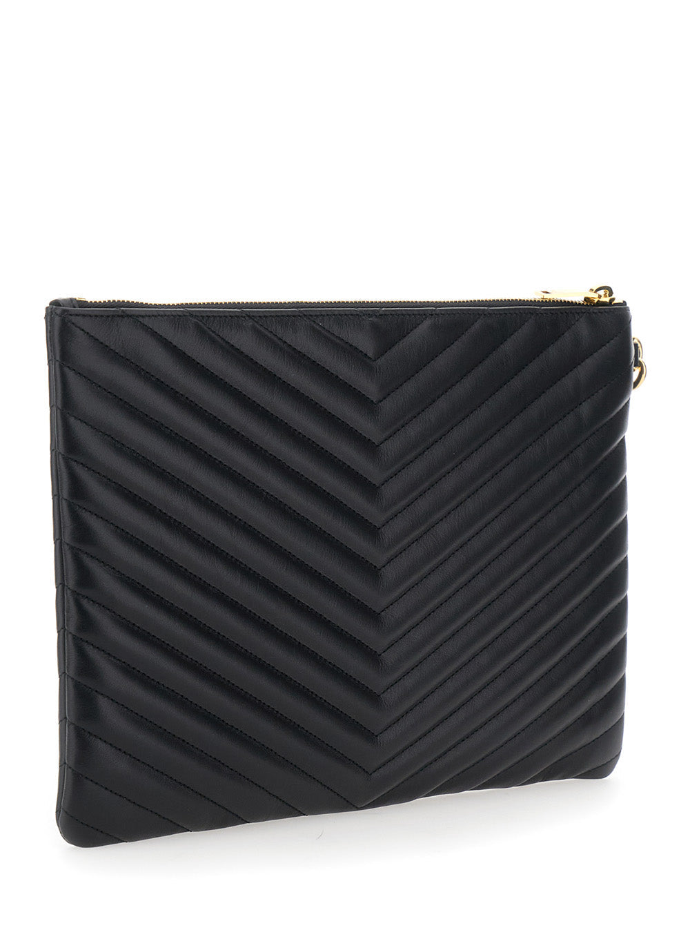 Saint Laurent Women Clutch 'Cassandre' With Removable Strap And Cassandre Plate On The Front In Black Leather For Women