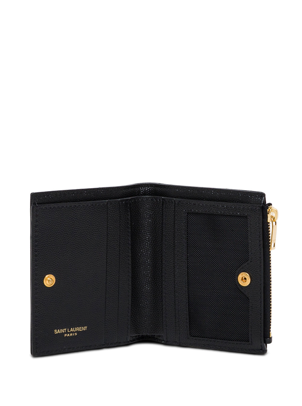 Saint Laurent Women Wallet 'Chevron' With Metal Logo In Black Leather For Women