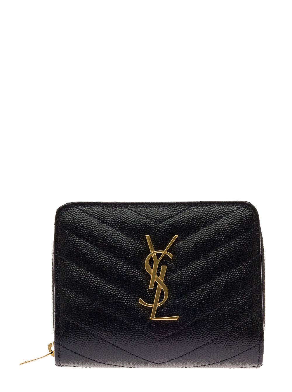 Saint Laurent Women Wallet With Cassandre Plate On The Front In Black Leather For Women