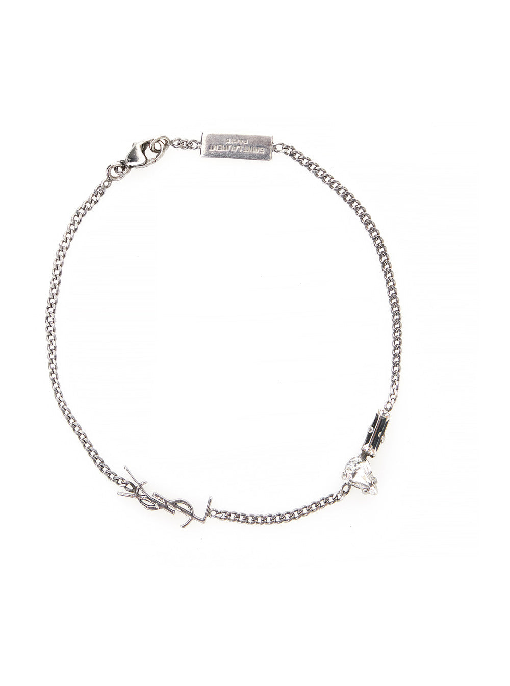 Saint Laurent Men Bracelet 'Opyum' With Rhinestones And Charm In Silver Brass For Men