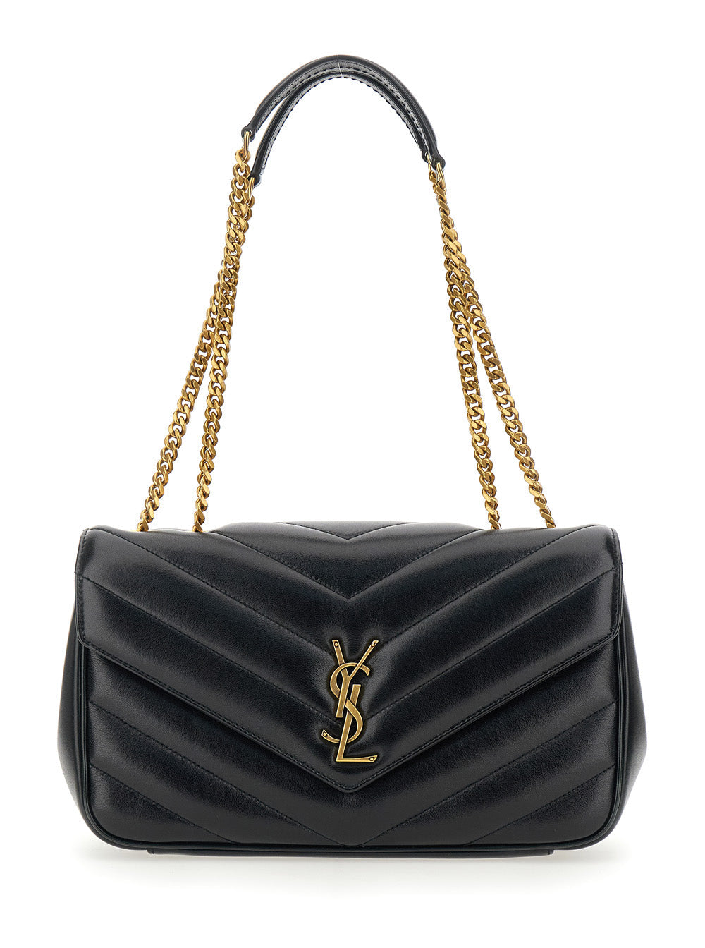 Saint Laurent Women Crossbody Bag 'Loulou' Medium With Chain Strap And Cassandre Plaque On Front In Black Quilted Leather For Women