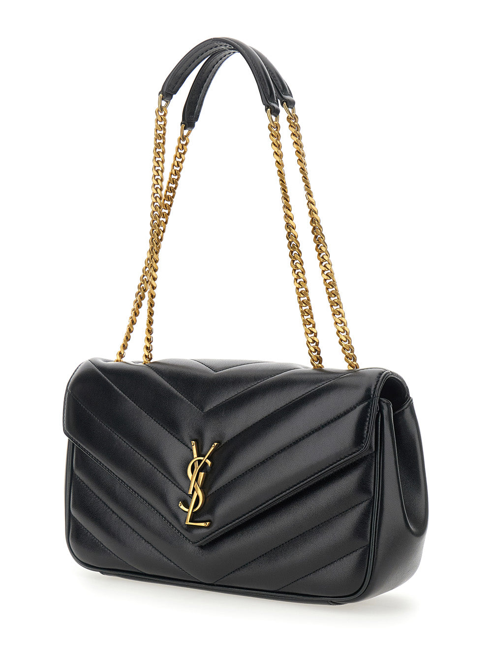 Saint Laurent Women Crossbody Bag 'Loulou' Medium With Chain Strap And Cassandre Plaque On Front In Black Quilted Leather For Women