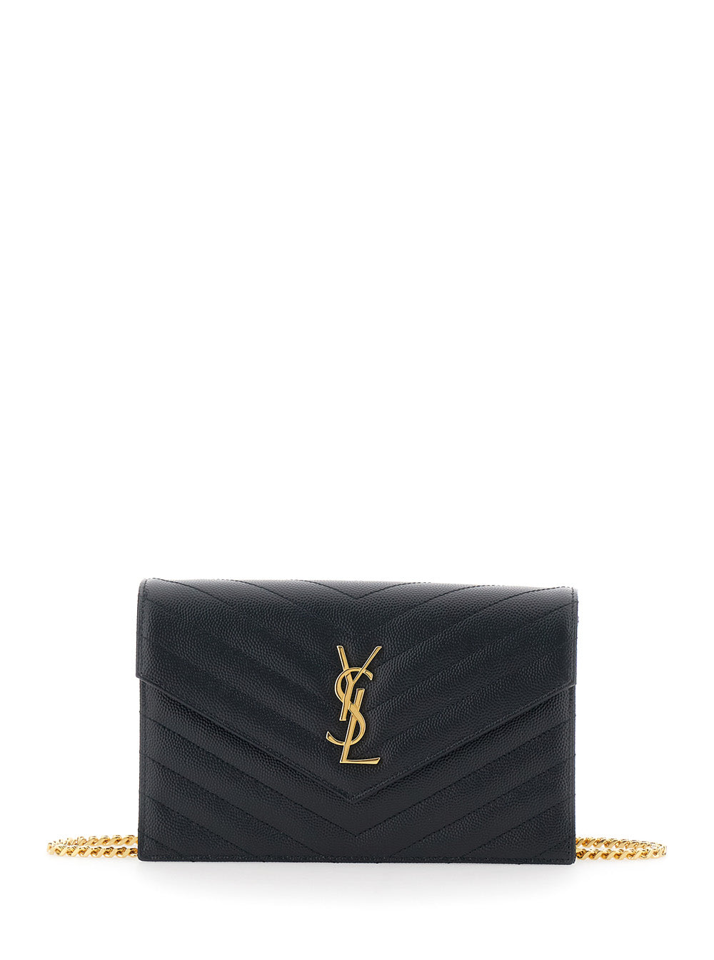 Saint Laurent Women Envelope Clutch 'Cassandre' With Chain Strap In Black Leather For Women
