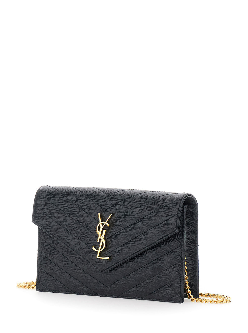 Saint Laurent Women Envelope Clutch 'Cassandre' With Chain Strap In Black Leather For Women