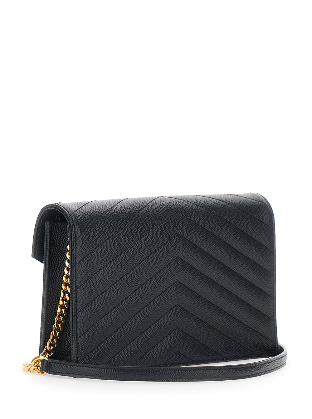 Saint Laurent Women Envelope Clutch 'Cassandre' With Chain Strap In Black Leather For Women