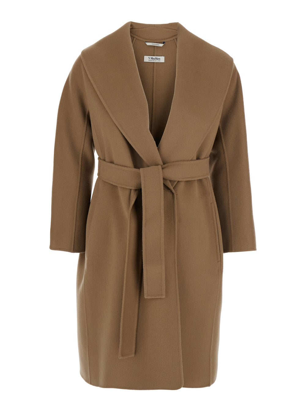 S Maxmara Women Coat With Shawl Lapels And Belt In Beige Wool For Women
