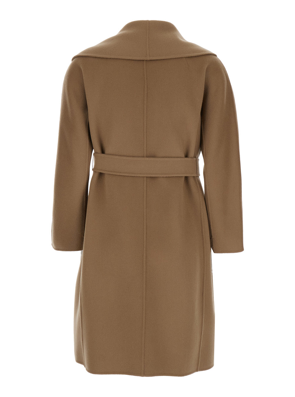 S Maxmara Women Coat With Shawl Lapels And Belt In Beige Wool For Women