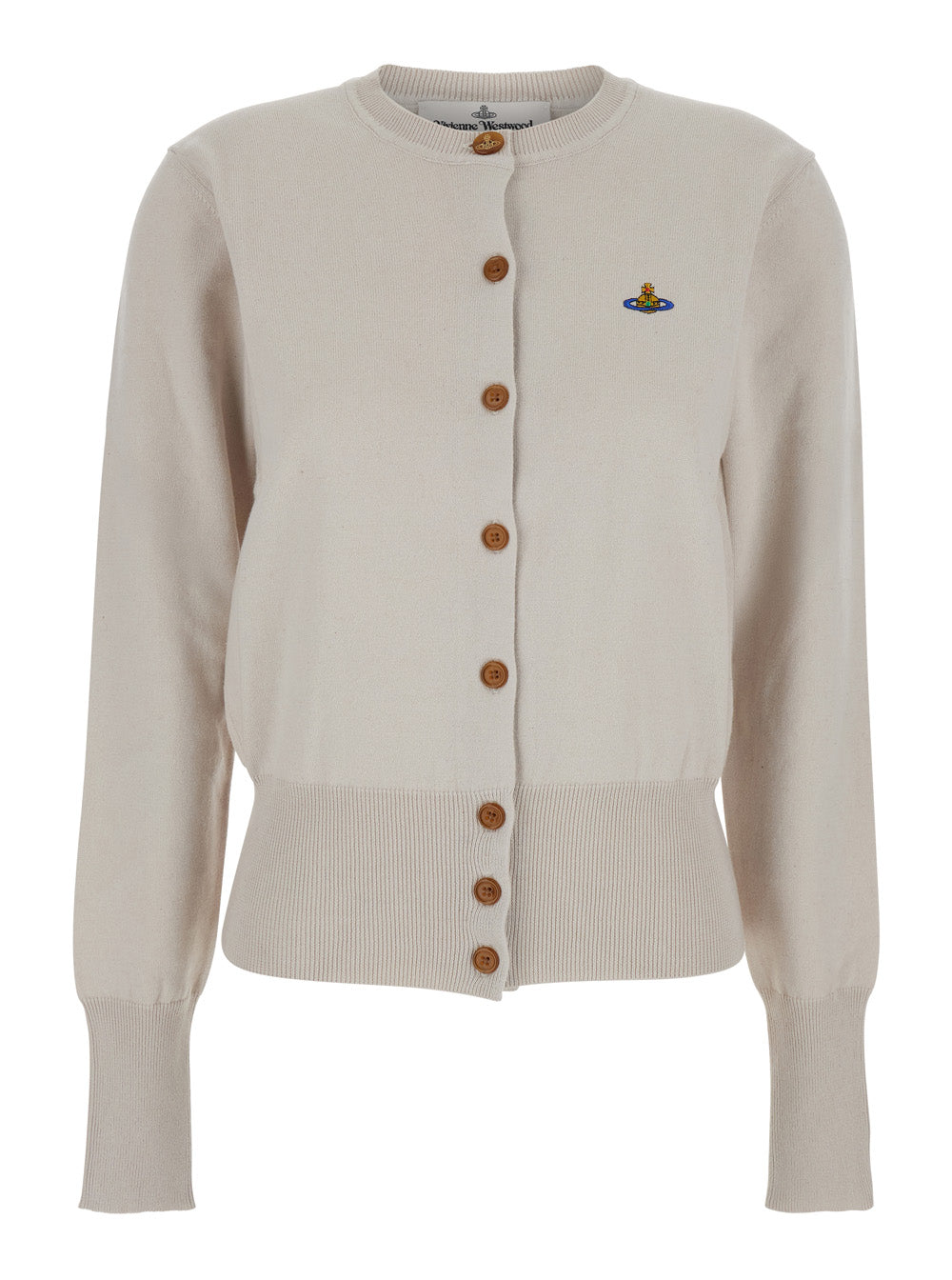 Vivienne Westwood Women 'Bea' White Cardigan With Orb Embroidery In Cotton And Cashmere Woman