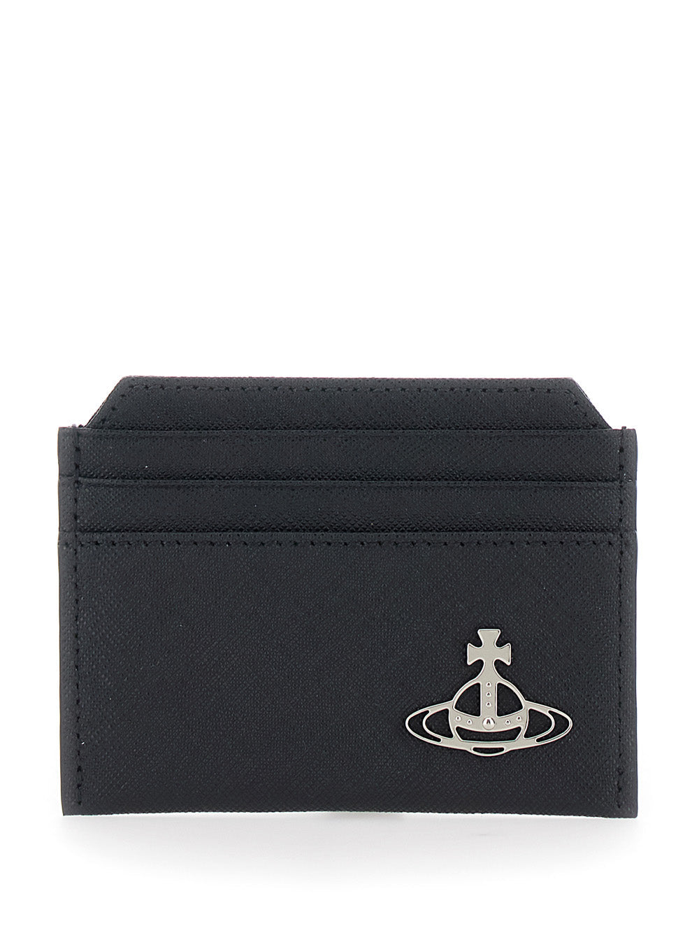 Vivienne Westwood Women Black Card Holder With Orb Detail On The Front In Grained Leather Woman