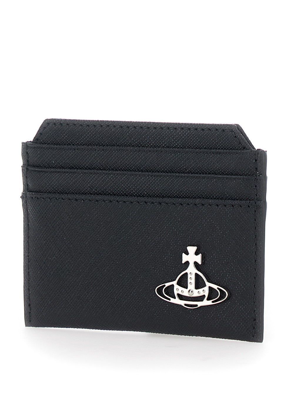 Vivienne Westwood Women Black Card Holder With Orb Detail On The Front In Grained Leather Woman