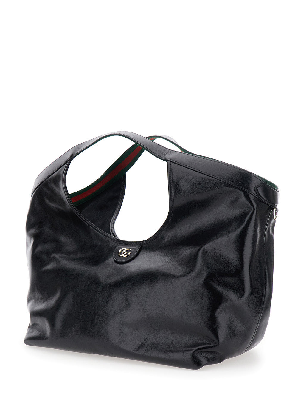 Gucci Women 'Ophidia' Black Shoulder Bag With Magnetic Closure And Gg Plaque In Patent Leather For Women