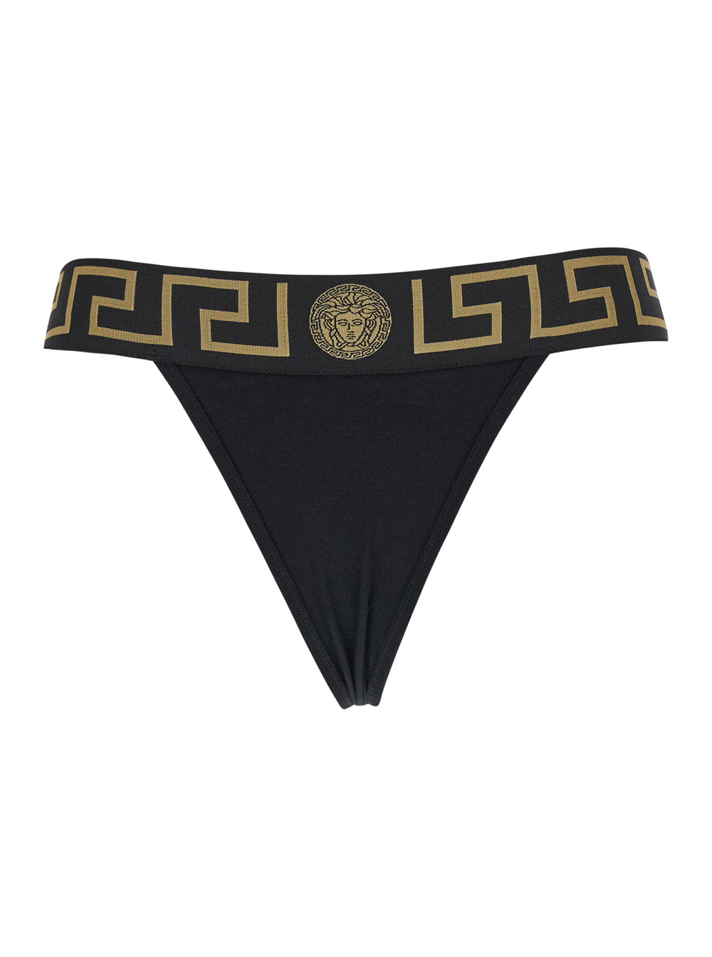 Versace Women High-Waisted 'Greca' Slip With Medusa Detail In Black Stretch Cotton For Women