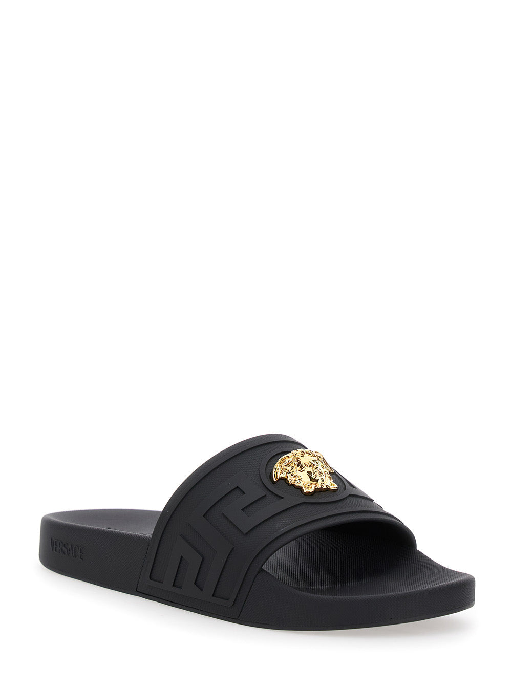 Versace Men Sandals With Medusa Plate On The Front In Black Tech Fabric For Men