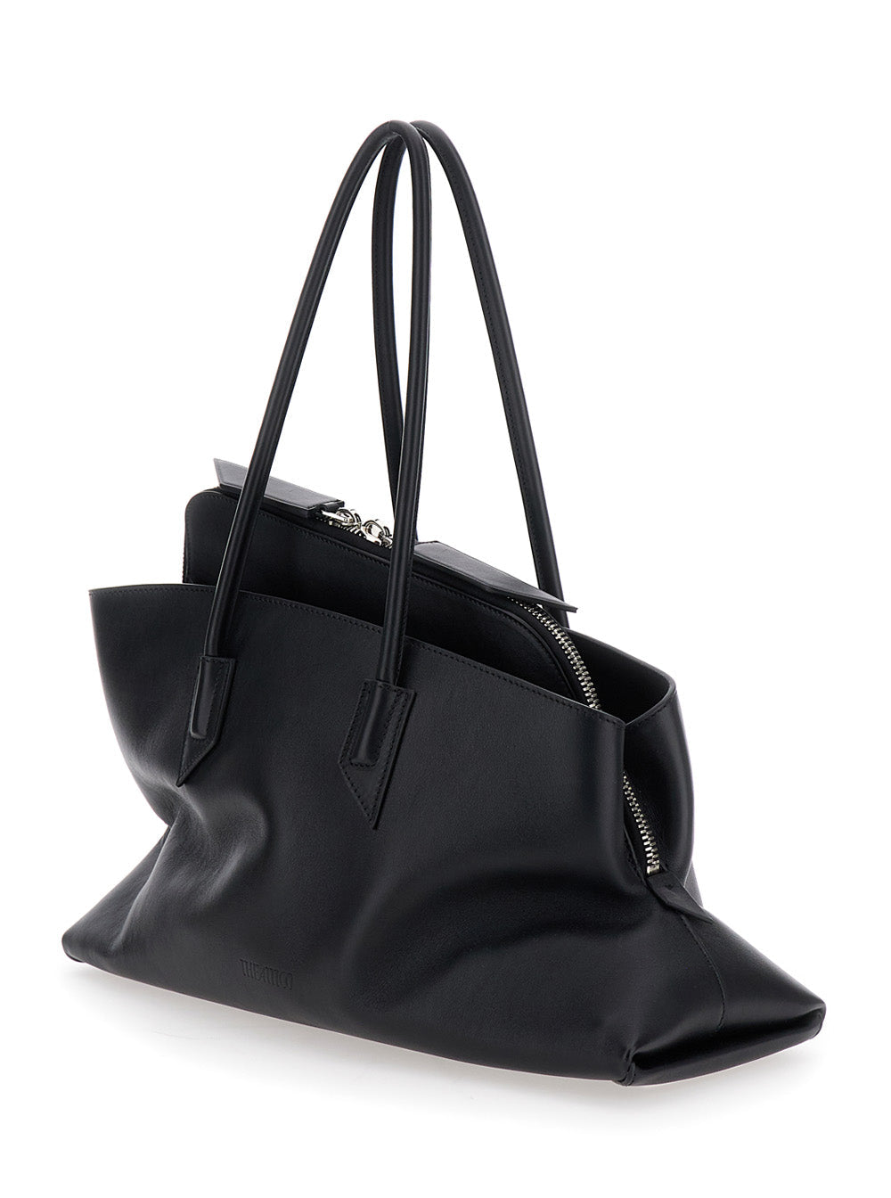 The Attico Women Shoulder Bag 'Passeggiata' Medium With Asymmetric Design And Two Top Handles In Black Leather For Women