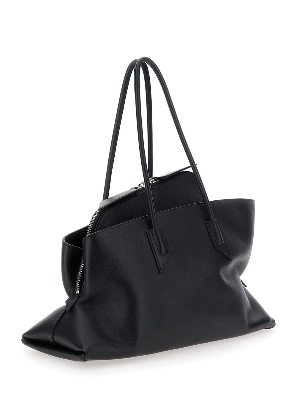 The Attico Women Shoulder Bag 'Passeggiata' Medium With Asymmetric Design And Two Top Handles In Black Leather For Women