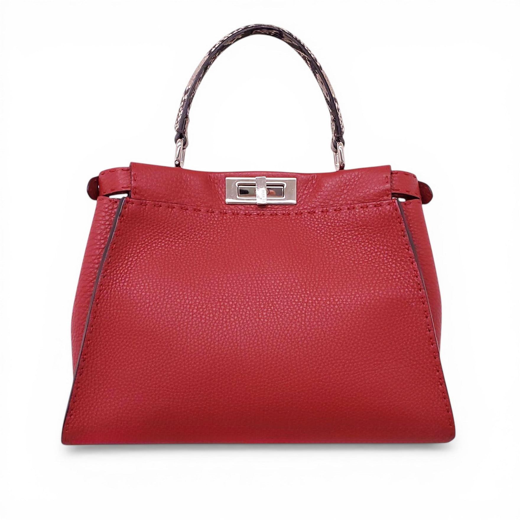 FENDI RED PEEKABOO BAG WITH PYTHON HANDLE